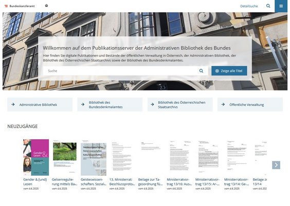 Die Startseite des Visual-Library-Portals der Administrativen Bibliothek des Bundes
